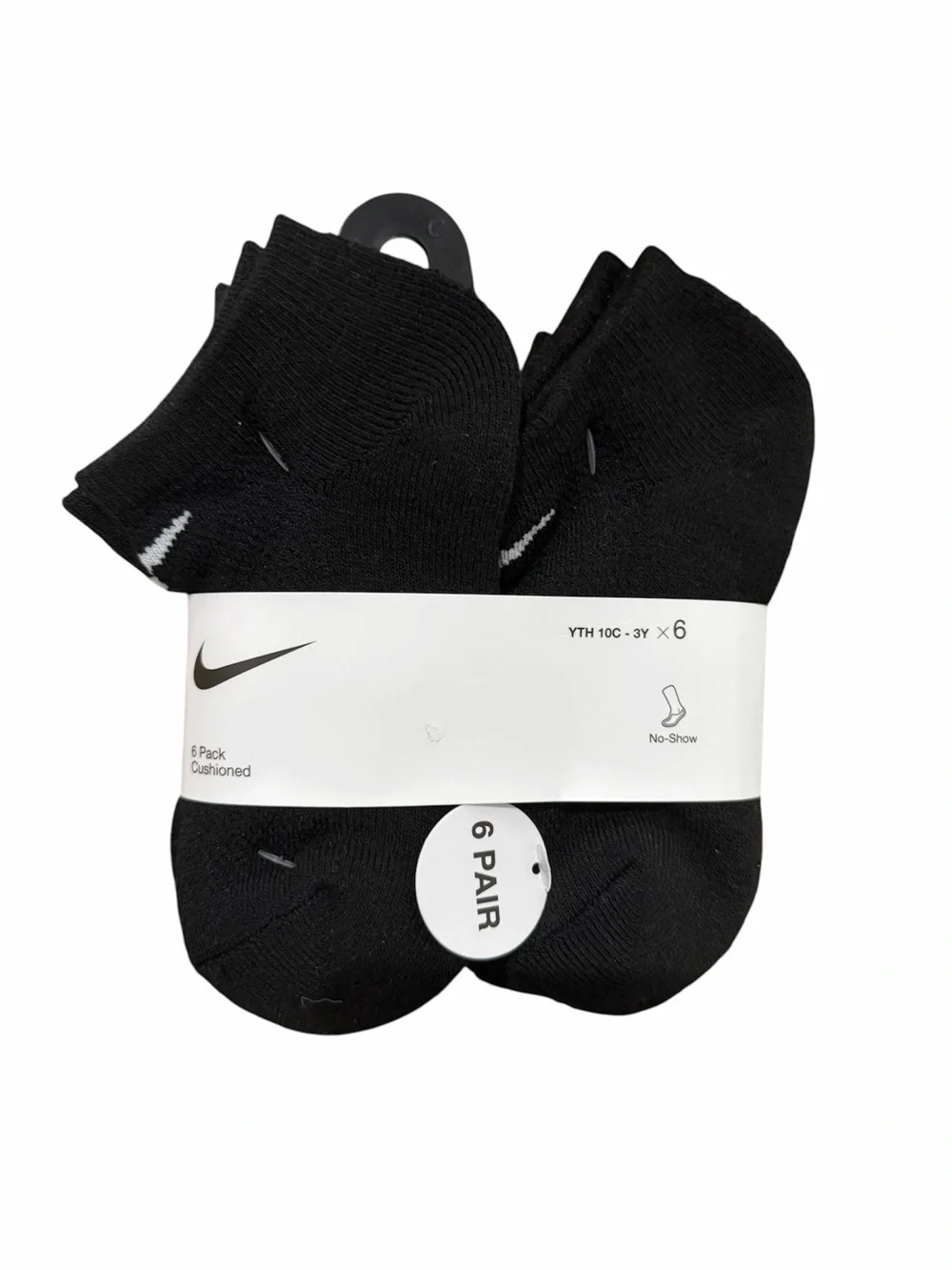 Nike Boys 6 Pack Cushioned No Show Socks Black Size 5-7 Little Kids NWT